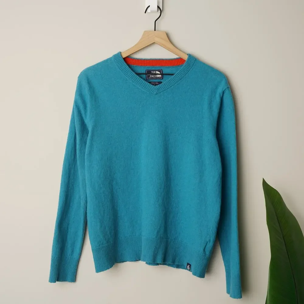 The North Face Wool/Cotton Blend 2000s Vintage Sweater Knit Y2K Long Sleeve Blue